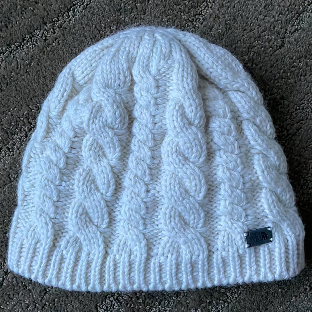 The North Face super warm fleece lining wool blend cable knit hat